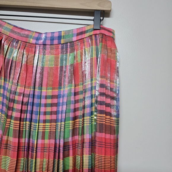 J.Crew Women's Metallic Shimmering Plaid Pleated Midi Skirt Multicolor Sz 10 NWT - Picture 4 of 10